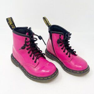 Dr. Martens Air Wair Hot Pink Patent Leather Delaney Combat Boots Girls Size 8